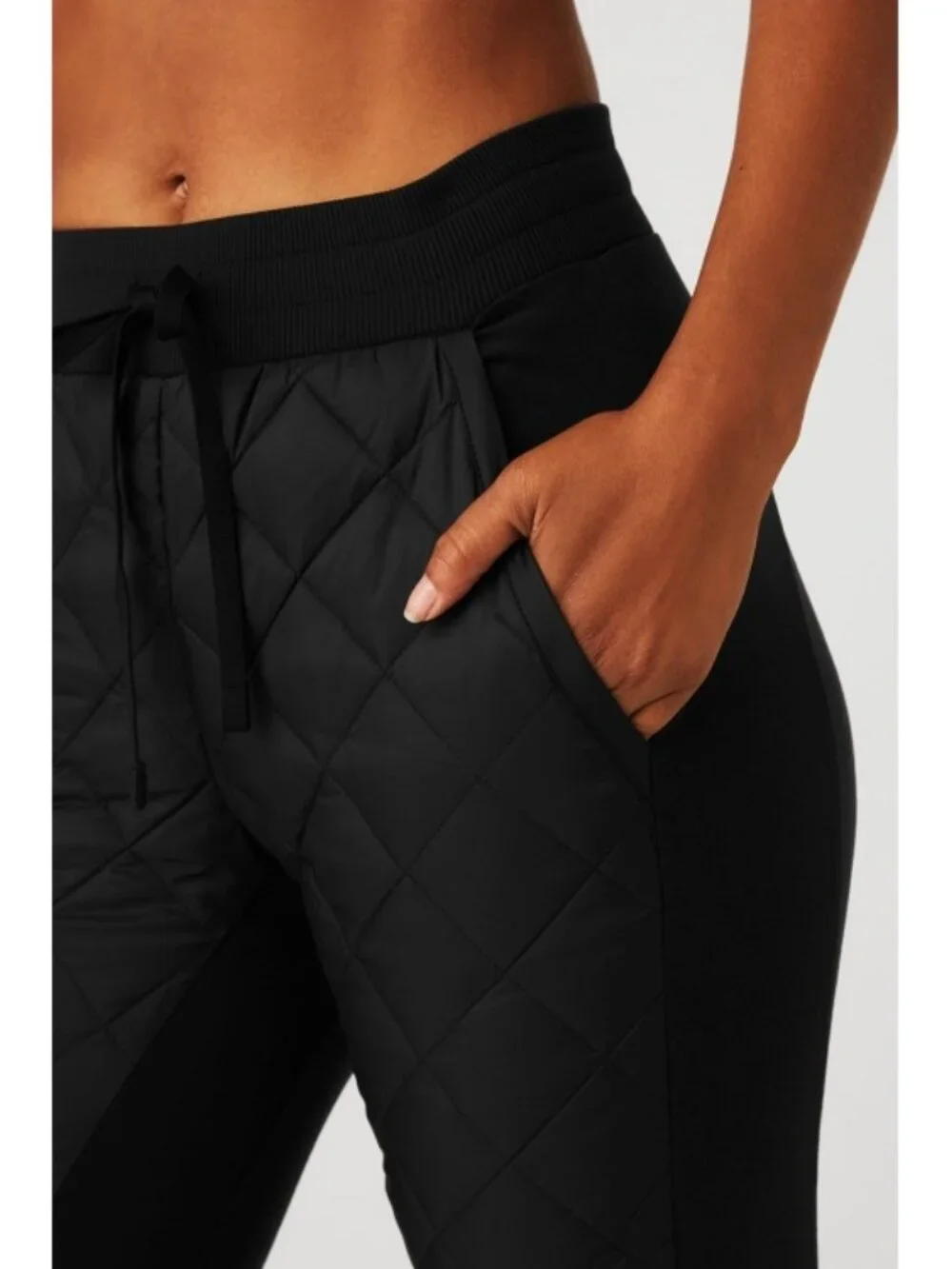 Alo Winter Warm High-Waist Moto Puffer Pant Black Brushed Hi-Rise Quilted Jogger